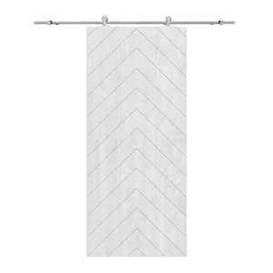Herringbone 24 in. x 84 in. Fully Assembled White Stained Wood Modern Sliding Barn Door with Hardware Kit