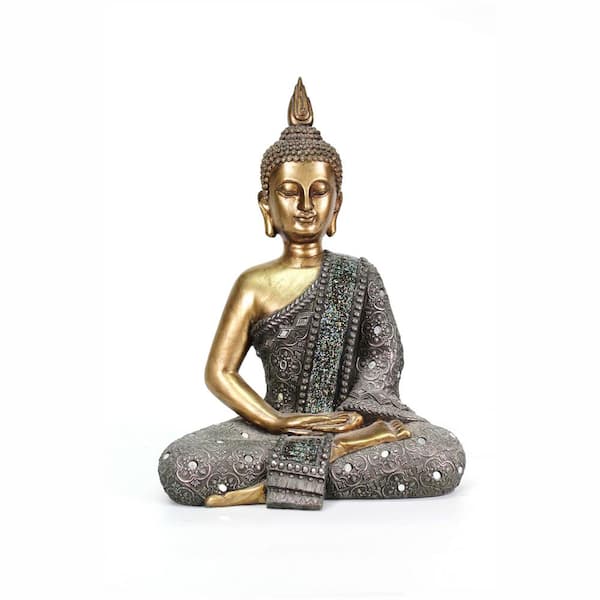 Zaer Ltd. International 15.75 in. Tall in Gold and Silver Meditative Polyresin Buddha Statue