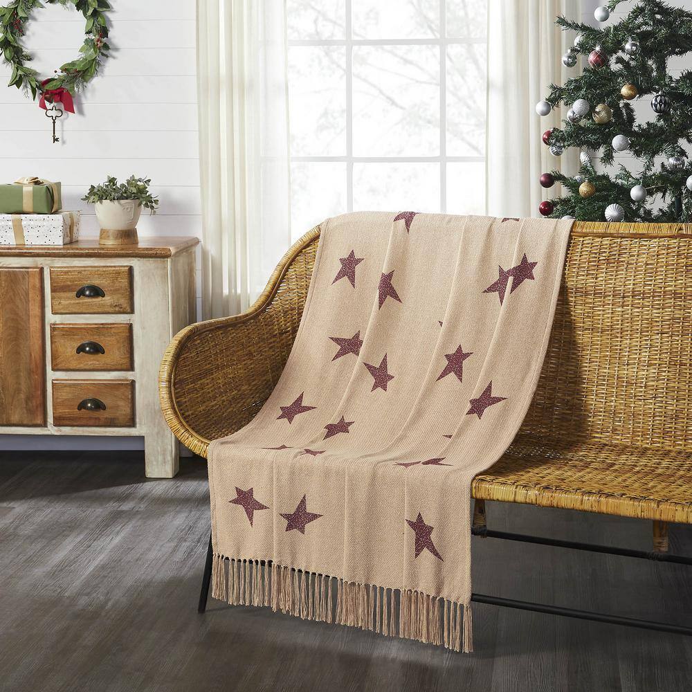 thumbnail interactive-video image 1 of VHC Brands Burgundy Star Runner - 13x36 Woven Country Primitive Rustic Table Decor - 100% Cotton 1 of 5