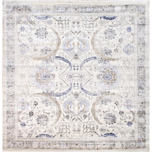Fantasia Ivory/Beige 6 ft. x 6 ft. Square Abstract Area Rug