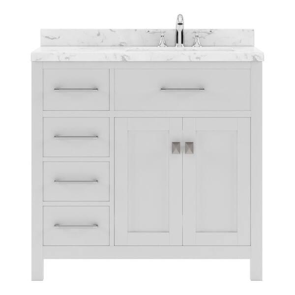 Virtu USA Caroline Parkway 36 in. W x 22 in. D x 35 in. H Single Sink Bath Vanity in White with Quartz Top