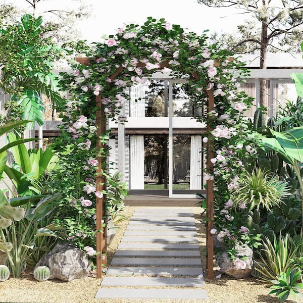 79 in. x 55 in. Wooden Garden Arbor Arch Trellis with Classic Countryside and Pergola Style for Ceremony Party Weddings