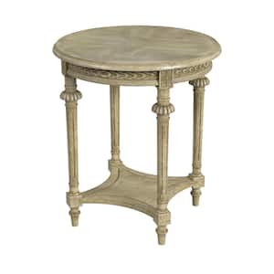Hellinger 24 in. W Beige Round Wood End Table with Lower Shelf
