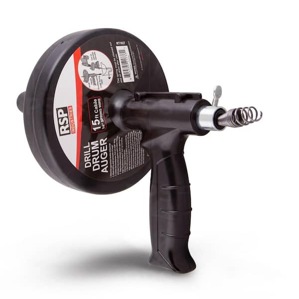 PLUMBFLEX 15- Ft Drill and Manual Drum Auger, Steel Plumbing Drain Snake with Drain Cleaning Cable to Remove Drain Clogs