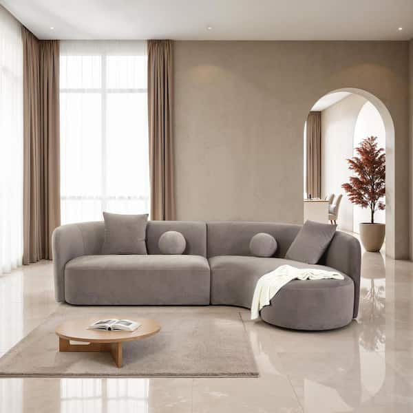 Fawaz 112 in. Modern Round Arm Chenille Corner Blocked L-Shaped Sectional Sofa in. Light Brown