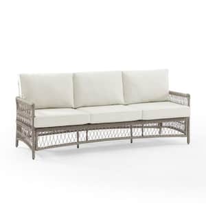 Thatcher Driftwood Wicker Outdoor Couch with Creme Cushions