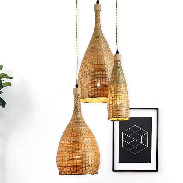 ELE Light & Decor Rio 3-Light Natural Rattan Cluster Ceiling