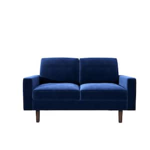 Ross 57.9 in. Dark Blue Velvet 2-Seater Loveseat with Tapered Wood Legs