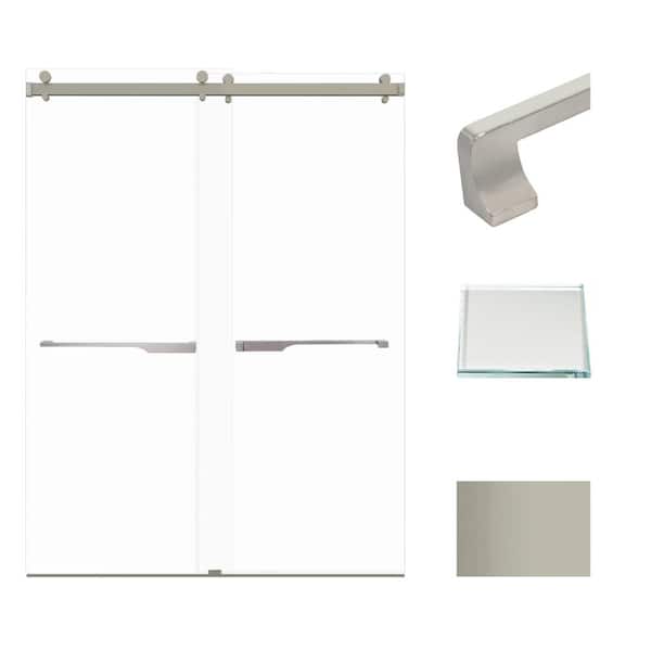 Transolid Brooklyn 60 in. W x 80 in. H Double Sliding Frameless Shower Door in Brushed Stainless with Low Iron Glass