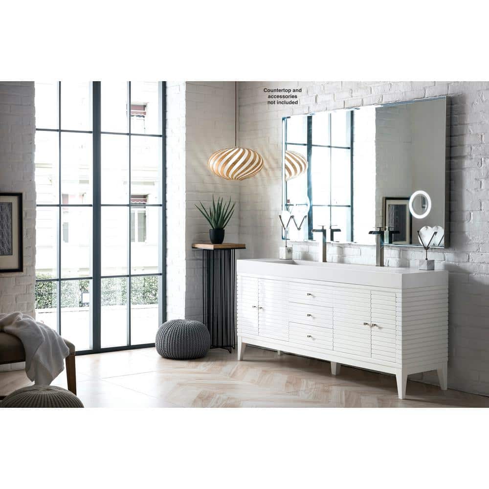Glossy White Double Vanity Base with Soft-Close Hinges