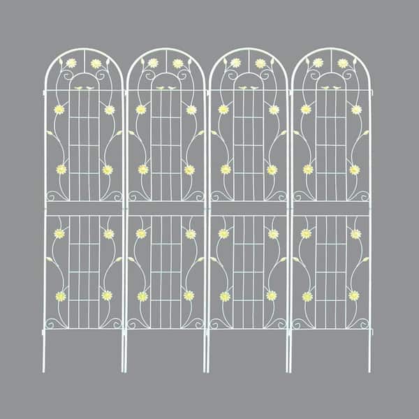 Unbranded 86.7 in. Outdoor Flower Support, Metal Garden Trellis, Rustproof Trellis for Climbing Plants, Cream White (4-Pack)