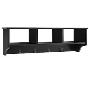 Versatile Wall-Mounted Coat Rack Space Saver with Wide and Flat Shelf Black