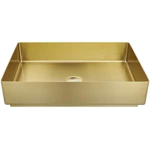 Gold Stainless Steel Rectangular Bathroom Vessel Sink with Pop-Up Drain