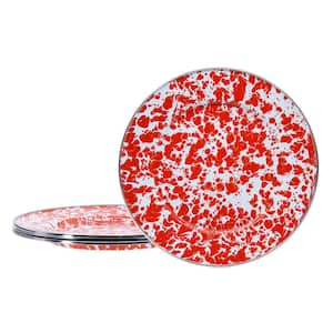 Red Swirl 10.5 in. Enamelware Round Dinner Plates (Set of 4)