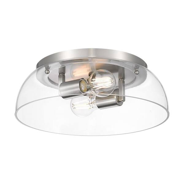 Golden Lighting - Duncan 14 in. 2-Light Pewter Transitional Flush Mount with Clear Glass Shade, No Bulbs Included