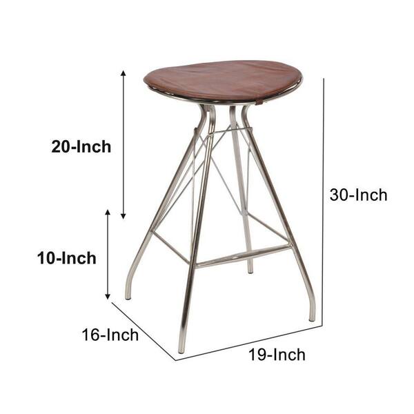 THE URBAN PORT 29.5 in. Dark Brown and Silver Metal Frame Barstool