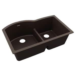 Quartz Classic 33 in. Undermount Offset 60/40 Double Bowl Mocha Granite/Quartz Composite Kitchen Sink Only