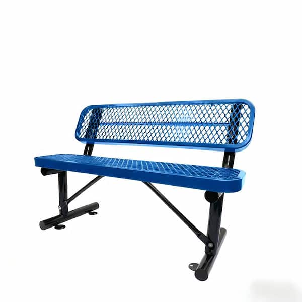 4 ft. Steel Outdoor Bench with Backrest in Blue