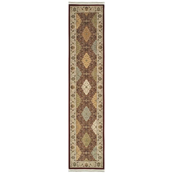 2 X 10 Red, Light Brown, Ivory Oriental Washable Area Rug Runner Rug