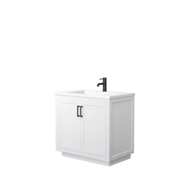 Wyndham Collection Miranda 36 in. W Single Bath Vanity in White with Solid Surface Vanity Top in White with White Basin