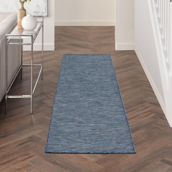 Positano Navy Blue 2 ft. x 8 ft. Kitchen Runner Solid Modern Indoor/Outdoor Patio Area Rug