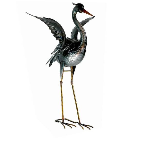 MOEPISY 23.6 in. H Metal Blue Crane Garden Statue Sculpture, Heron Outdoor Decor, Yard Art Bird Decoy