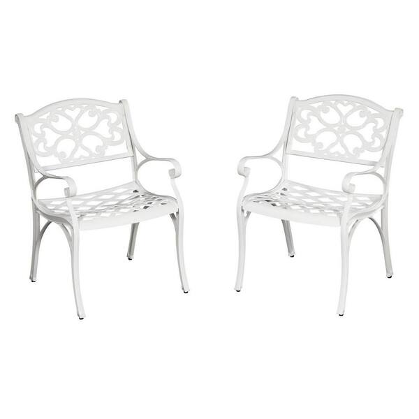 Homestyles Sanibel White Stationary, White Cast Aluminum Patio Chairs