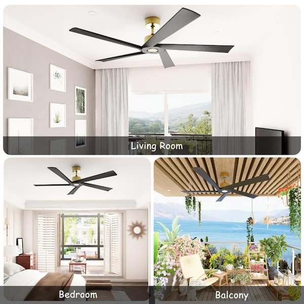 62 in. Indoor Outdoor Use Black Solid Wood 5 Blades Propeller Ceiling Fan with Remote Control, 1/4/8-Hour Timing
