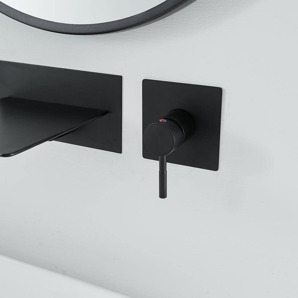 Matte Black Wall-Mounted Single-Handle Waterfall Bathroom Faucet