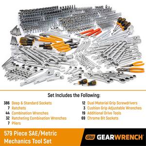 1/4 in., 3/8 in. and 1/2 in. Drive Standard and Deep SAE/Metric Mechanics Tool Set (579-Piece)