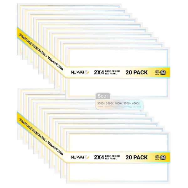 2 ft. x 4 ft. Drop Ceiling Backlit Integrated LED Panel 5CCT 30K-65K Color & Lumens Selectable Dimmable 120-277V (20PK)