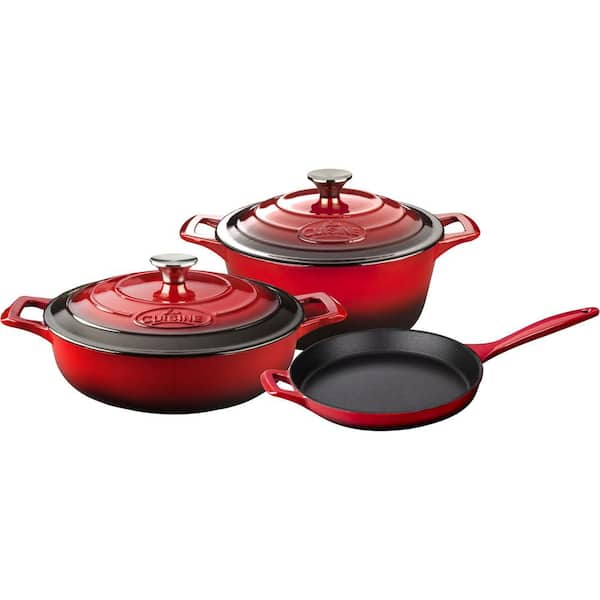 La Cuisine PRO Range 5-Piece Cast Iron Cookware Set in Red