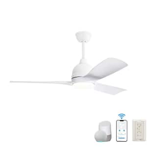 54 in. Indoor White Ceiling Fan with Led Light Smart Remote Control Dimmable Reversible DC Motor