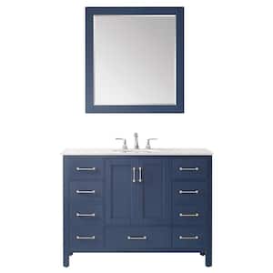 Gela 48 in. Vanity in Blue with Marble Vanity Top in White with White Basin and Mirror