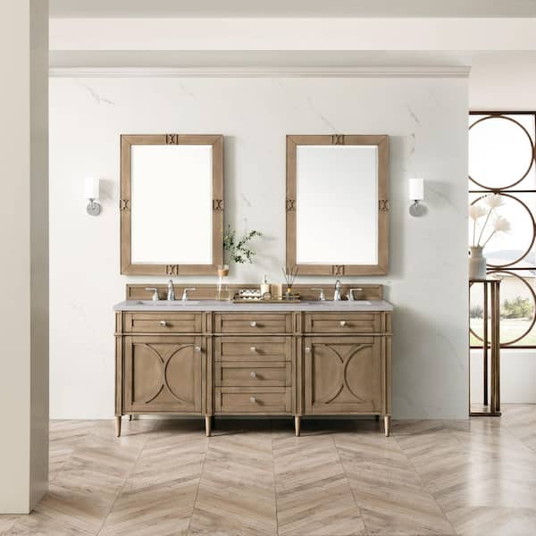 Darrowood 72 in. W x 23 in. D x 34 in. H Double Sink Freestanding Vanity in Walnut w/ Pietra Gray Quartz Top