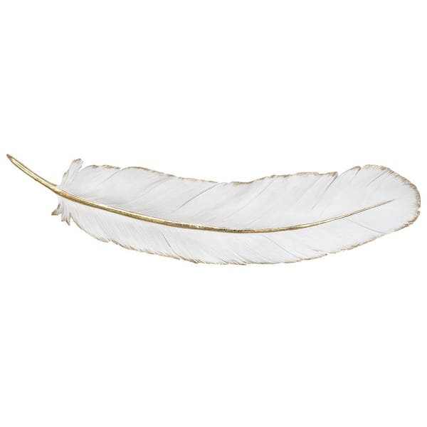 Polystone White Feather Bird Wall Decor