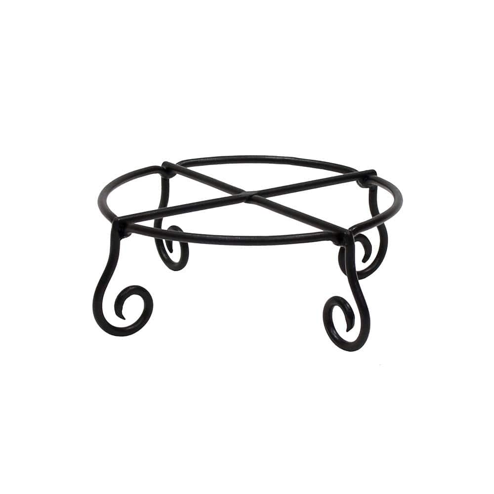 Black Wrought Iron Circular Plant Stand with Scroll Legs