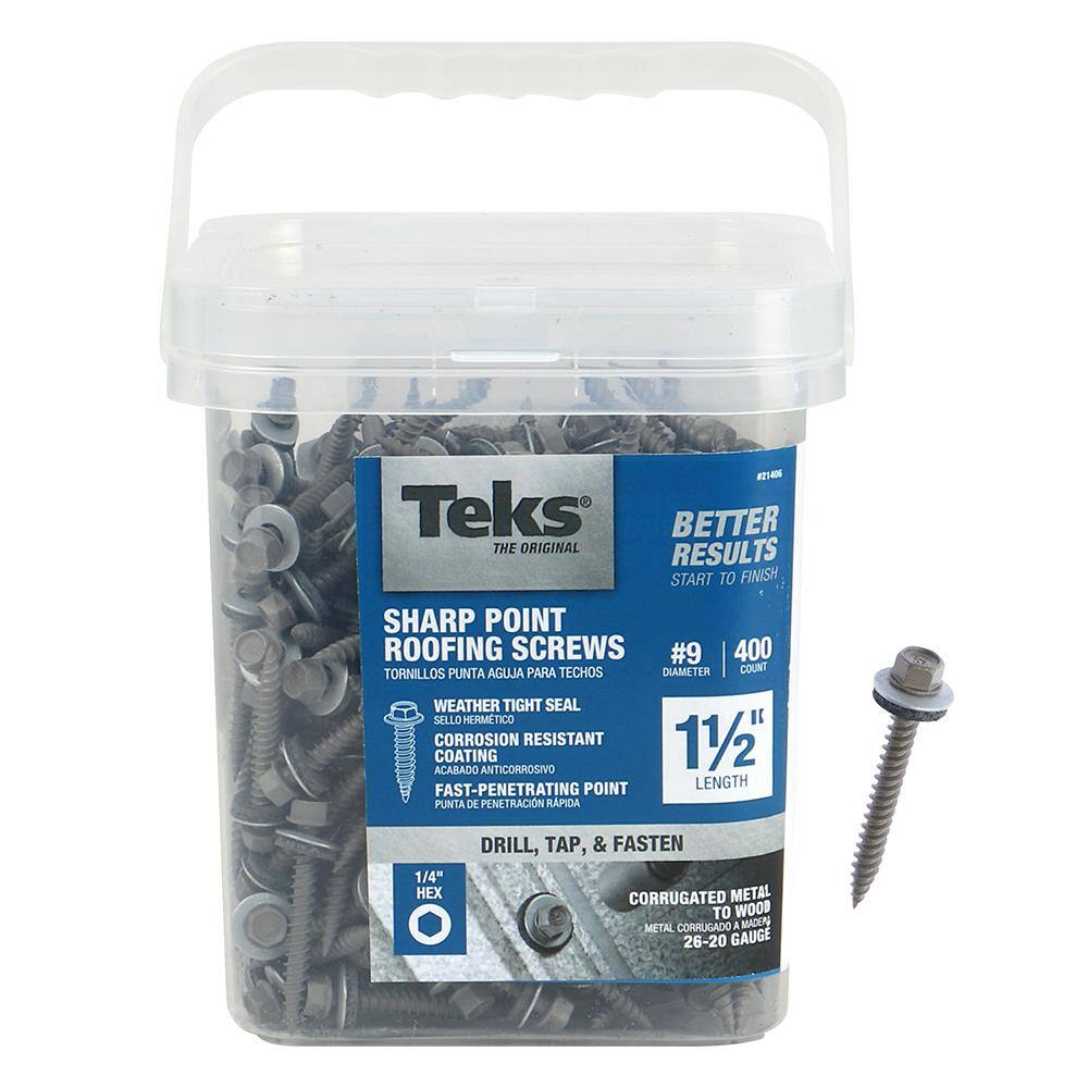 #9 X 15 TPI Hex Washer Head Roofing Screws – Strong-Shield Coated, Bonded Washer