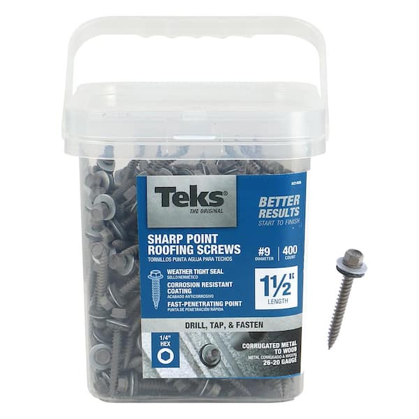 Teks #9 x 1-1/2 in. External Hex Drive Washer Head Roofing Screws (400-Pack)