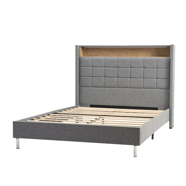 JAYDEN CREATION Amalia Dark Grey Modern 77.5 in. LED Light Bed with Storage Space-King