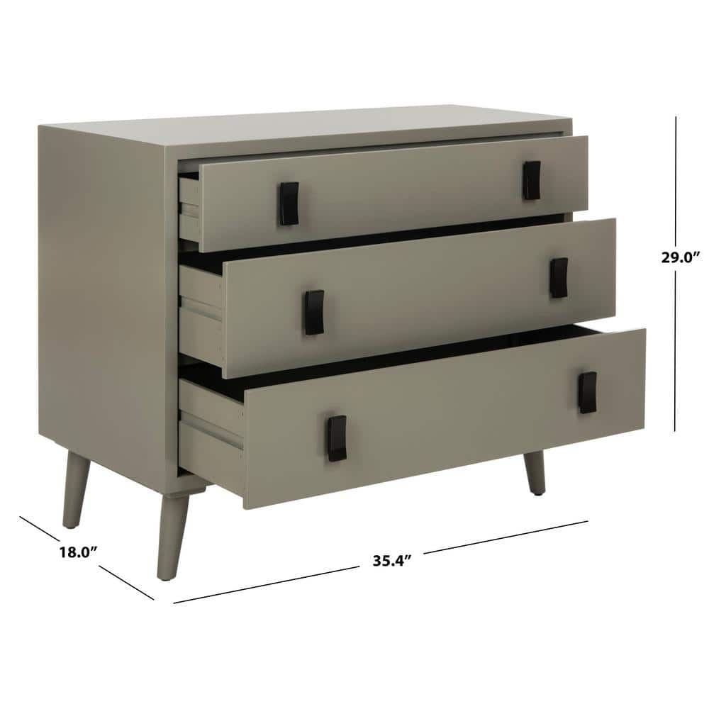 Transitional Gray 3-Drawer Chest with Black Metal Hardware