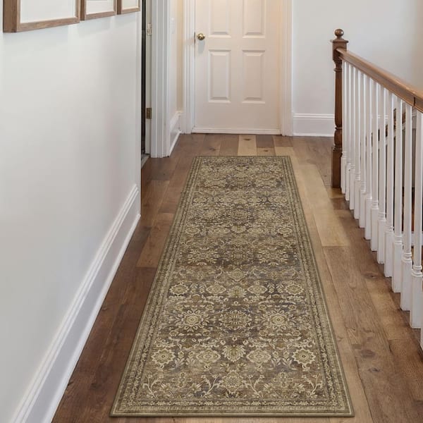 The Wizard of Oz 2 ft. X 8 ft. Brown Distressed Washable Vintage Floral Runner Rug