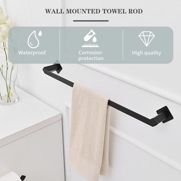 4-Piece Bath Hardware Set in Matte Black with Toilet Paper Holder Towel Hook and Towel Bar