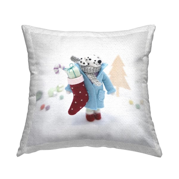 Stupell Industries Smiling Dalmatian Christmas Gifts Multi-Color Square Outdoor Throw Pillow