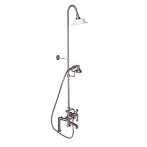 3-Handle Rim Mounted Claw Foot Tub Faucet with Riser, Hand Shower and Shower Head in Brushed Nickel
