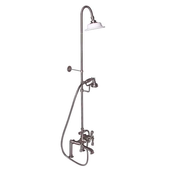 Barclay Products 3-Handle Rim Mounted Claw Foot Tub Faucet with Riser, Hand Shower and Shower Head in Brushed Nickel