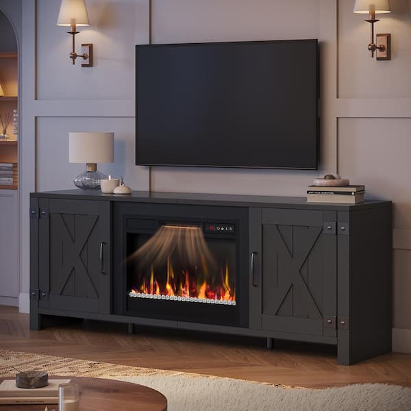 Bestier 63 in. Freestanding Electric Fireplace TV Stand in Black Fits TVs up to 70 in. with Storage Cabinet