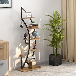 6-Tier 9 Potted Metal Plant Stand Holder Display Shelf with Hook-Natural