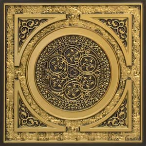 Steampunk Antique Brass 2 ft. x 2 ft. PVC Glue-up or Lay-in Faux Tin Ceiling Tile (40 sq. ft./case)