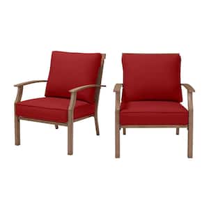 Geneva Brown Wicker and Metal Outdoor Patio Lounge Chair with CushionGuard Chili Red Cushions (2-Pack)